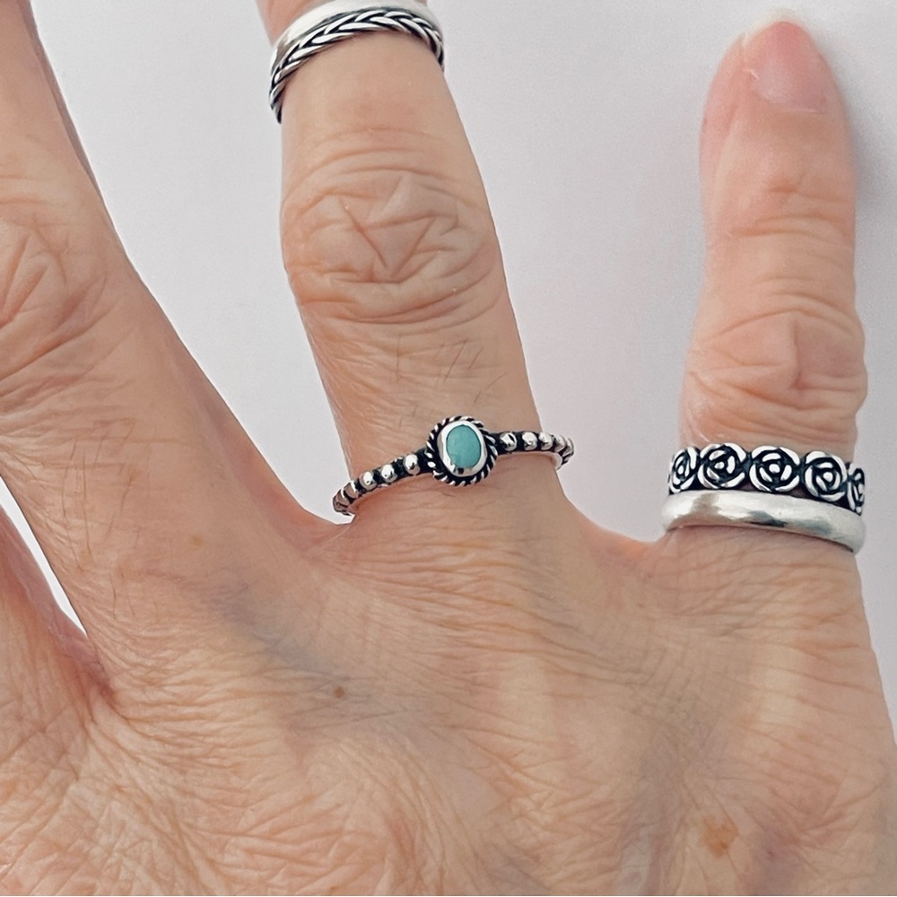 ♥️TOP SELLER♥️ Sterling Silver Mini Bali Style Turquoise Ring, Silver Rings - Picture 13 of 13